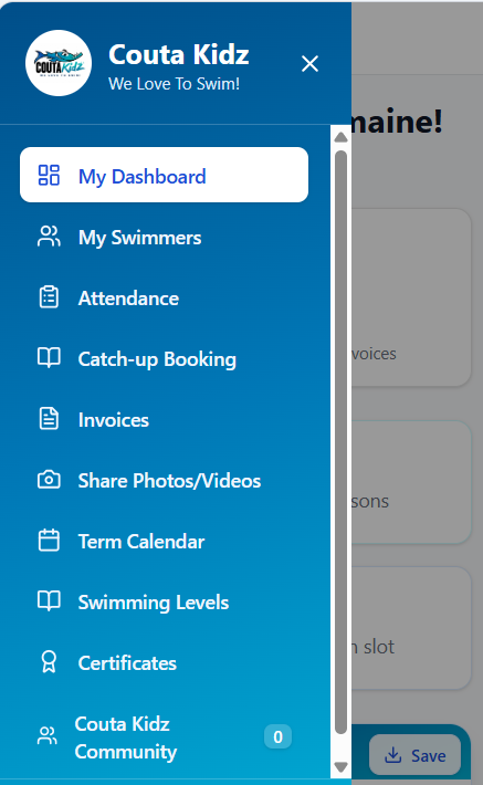 Couta Kidz app attendance screen